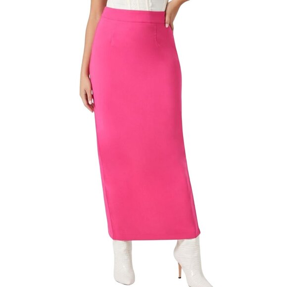 NEW Vibrant Pink Maxi Pencil Skirt with Back Zippered Slit Size S - Picture 1 of 14